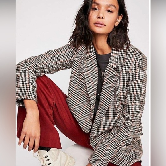 Free people Boyfriend uptown girl Houndstooth Blazer coat size M medium - Picture 7 of 7